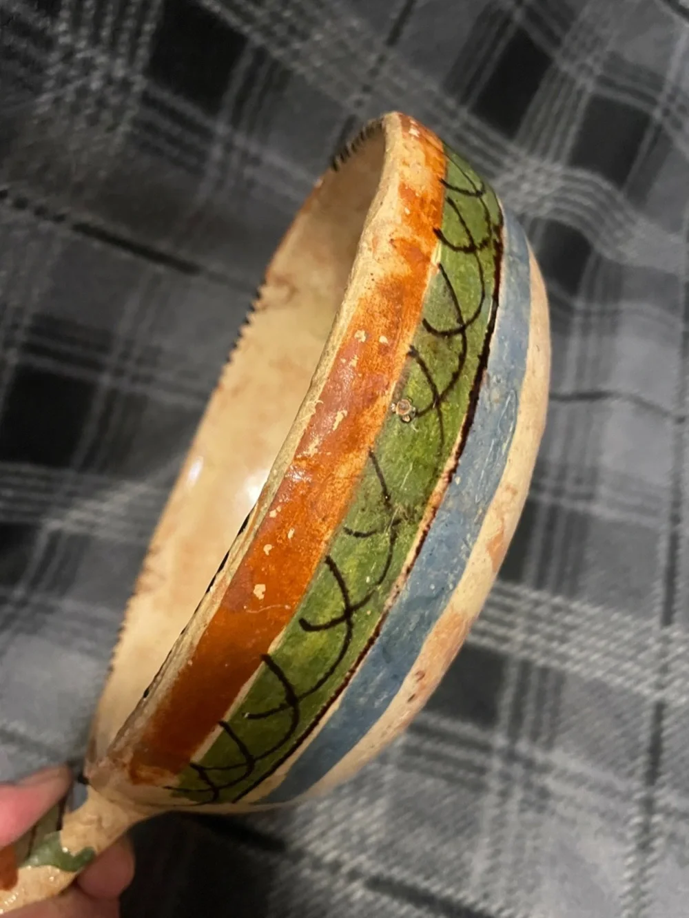 Hand-Painted Ceramic Accent Bowl in Cream, Blue, Green and Orange - Picture 4 of 8